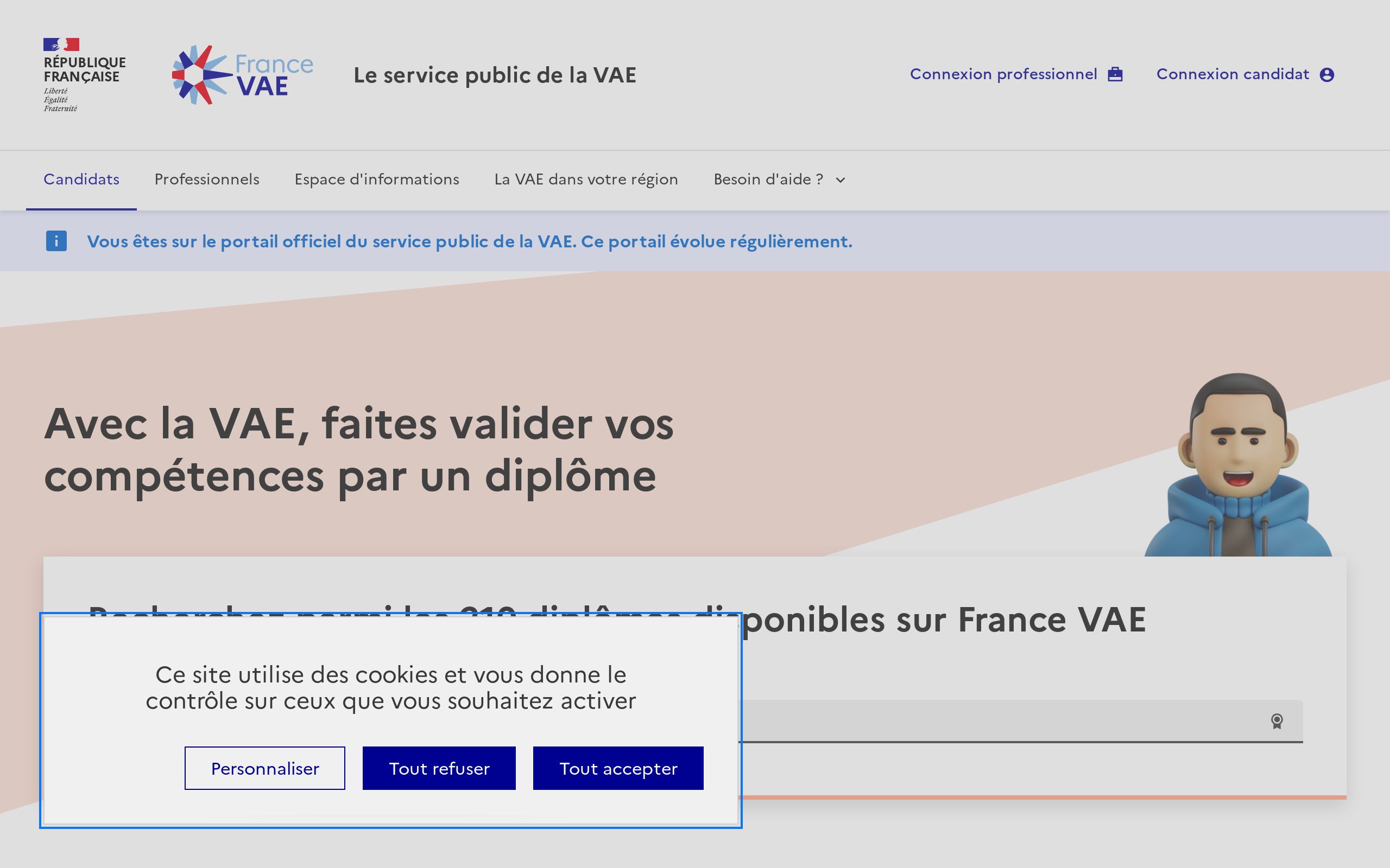 Copie d'écran de https://vae.gouv.fr