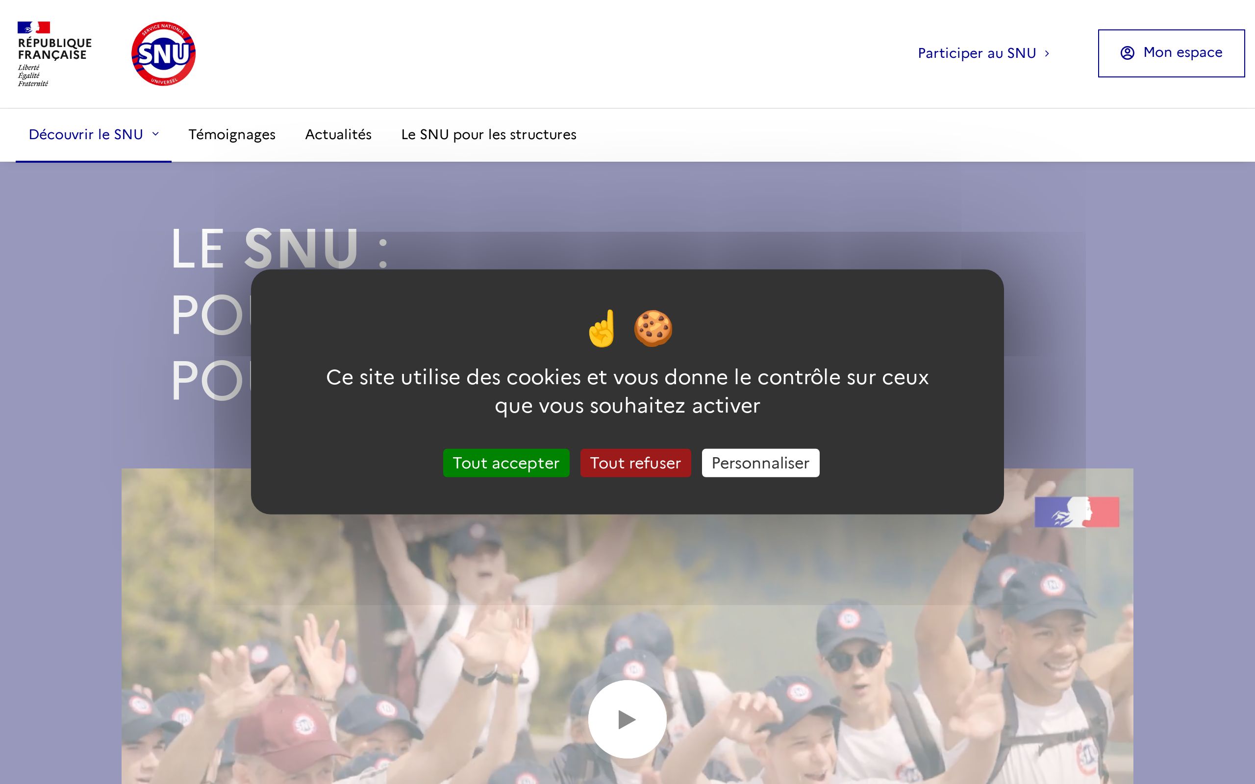 Copie d'écran de https://www.snu.gouv.fr