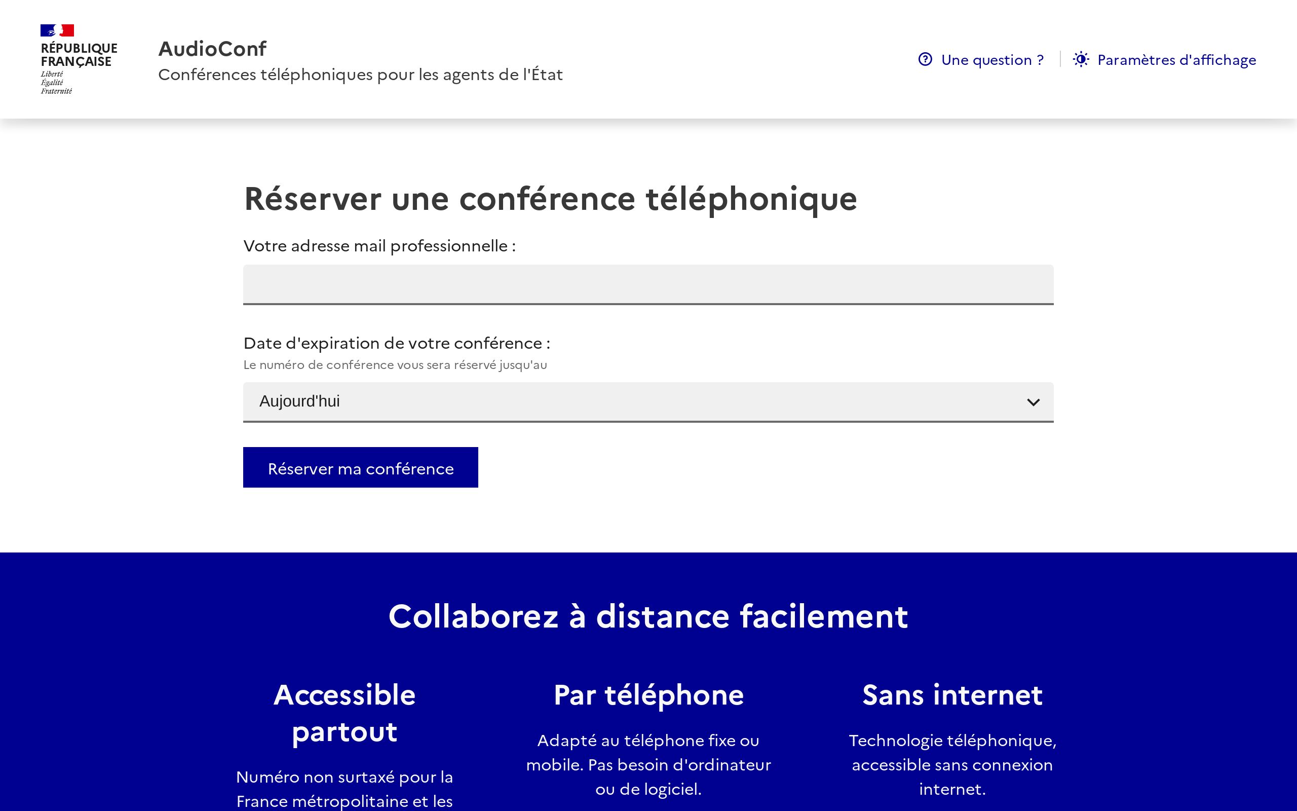 Copie d'écran de https://audioconf.numerique.gouv.fr