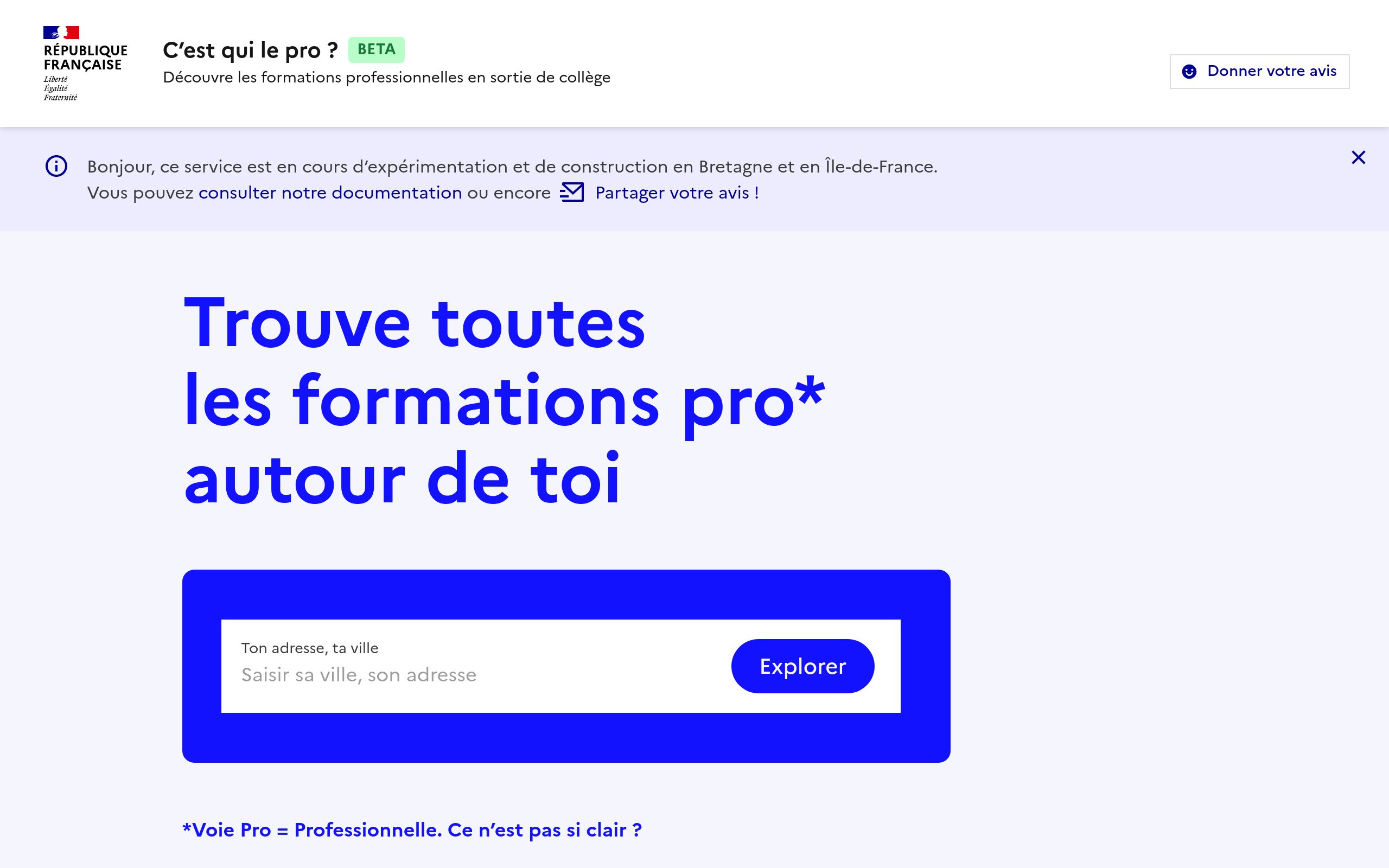 Copie d'écran de https://cestquilepro.inserjeunes.beta.gouv.fr