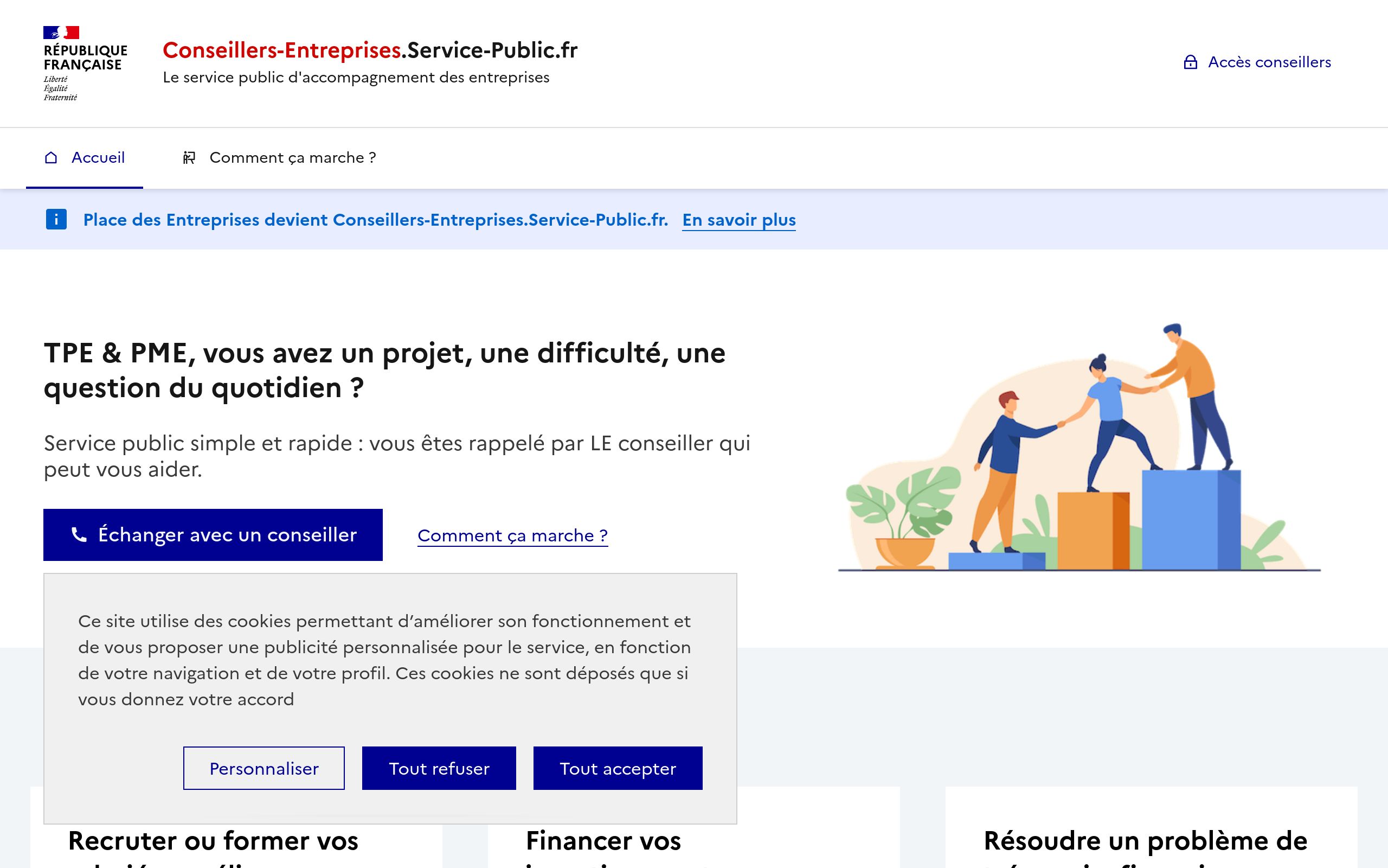 Copie d'écran de https://conseillers-entreprises.service-public.fr