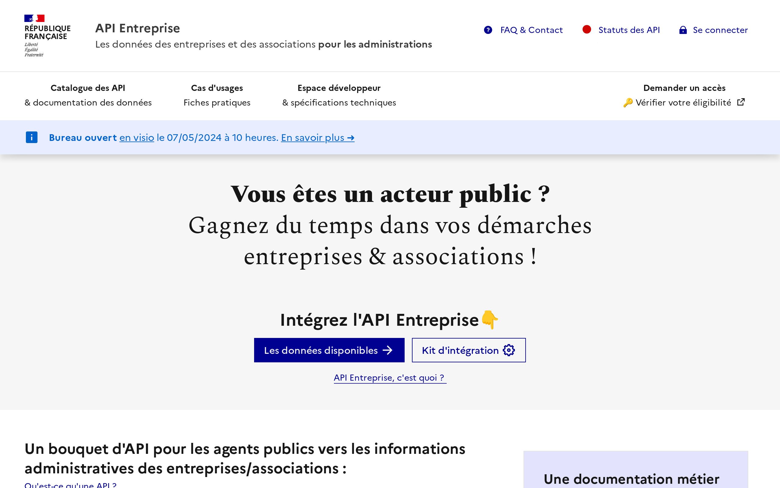 Copie d'écran de https://entreprise.api.gouv.fr
