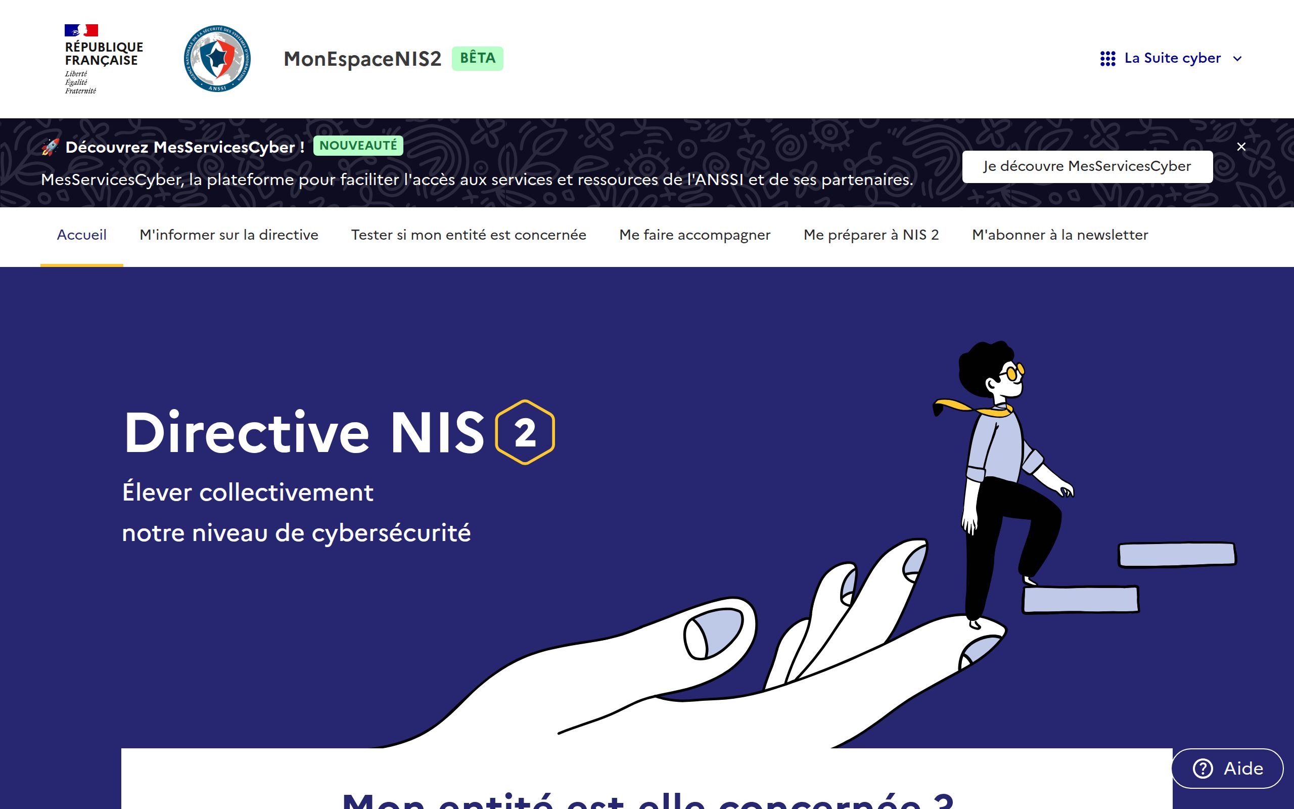 Copie d'écran de https://monespacenis2.cyber.gouv.fr