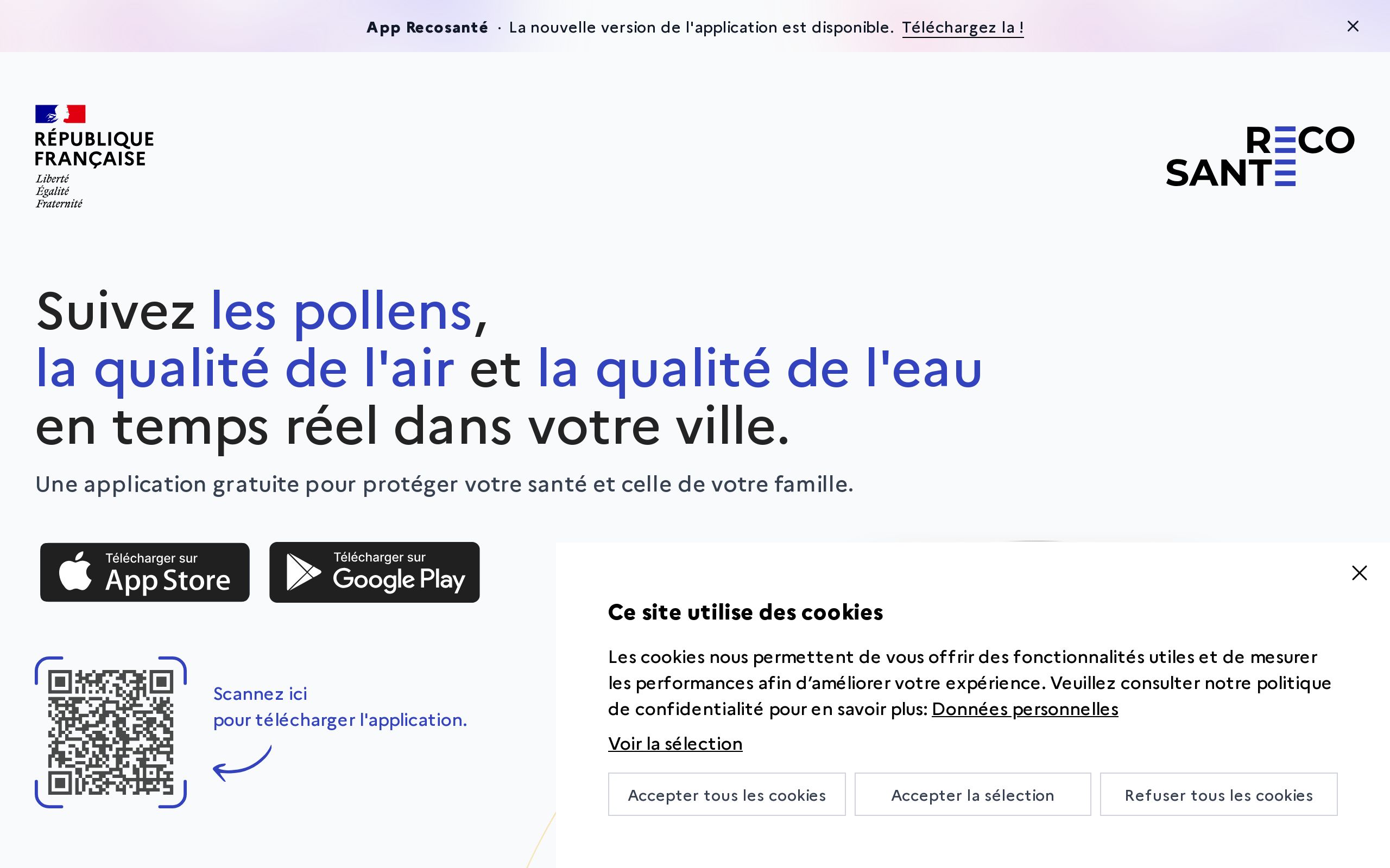 Copie d'écran de https://recosante.beta.gouv.fr